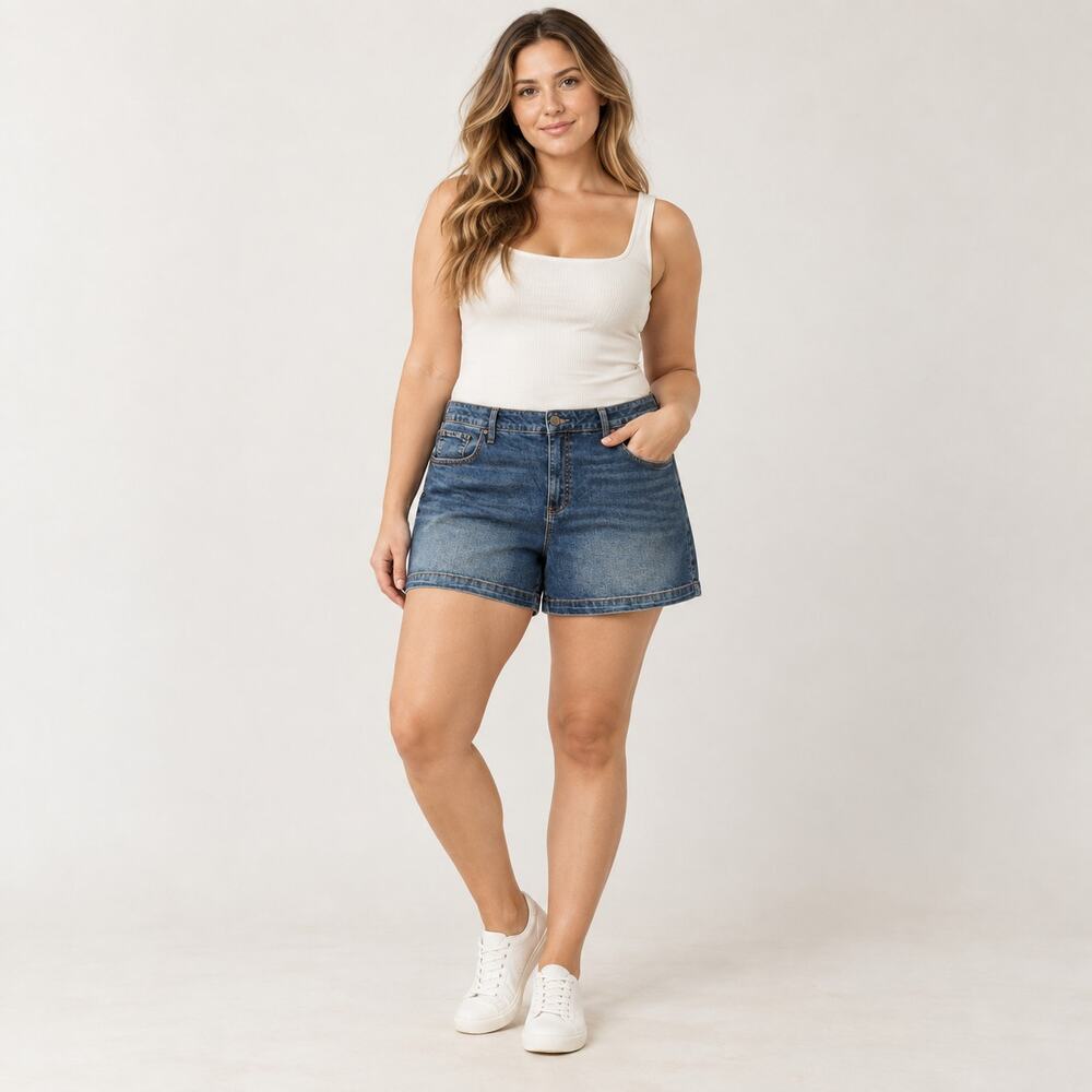 Terra & Sky Y2K Denim Shorts Womens 26W Dark Wash Casualcore Stretch